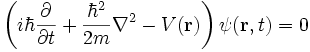 \left(i \hbar \frac{\partial}{\partial t} + \frac{\hbar^2}{2 m} \nabla^2 - V(\mathbf{r}) \right) \psi (\mathbf{r}, t) = 0